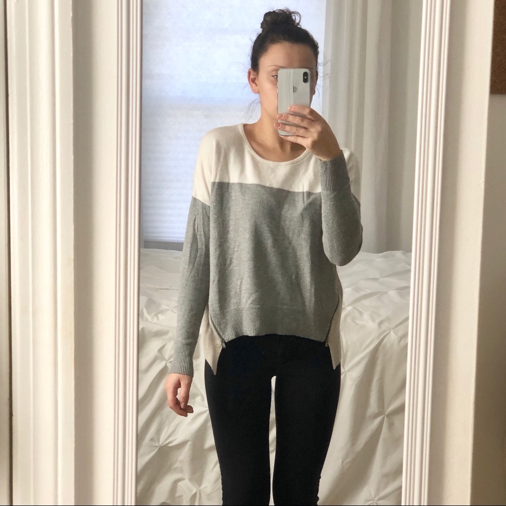 Banana Republic Zipper Boxy Sweater White/Tan/Gray